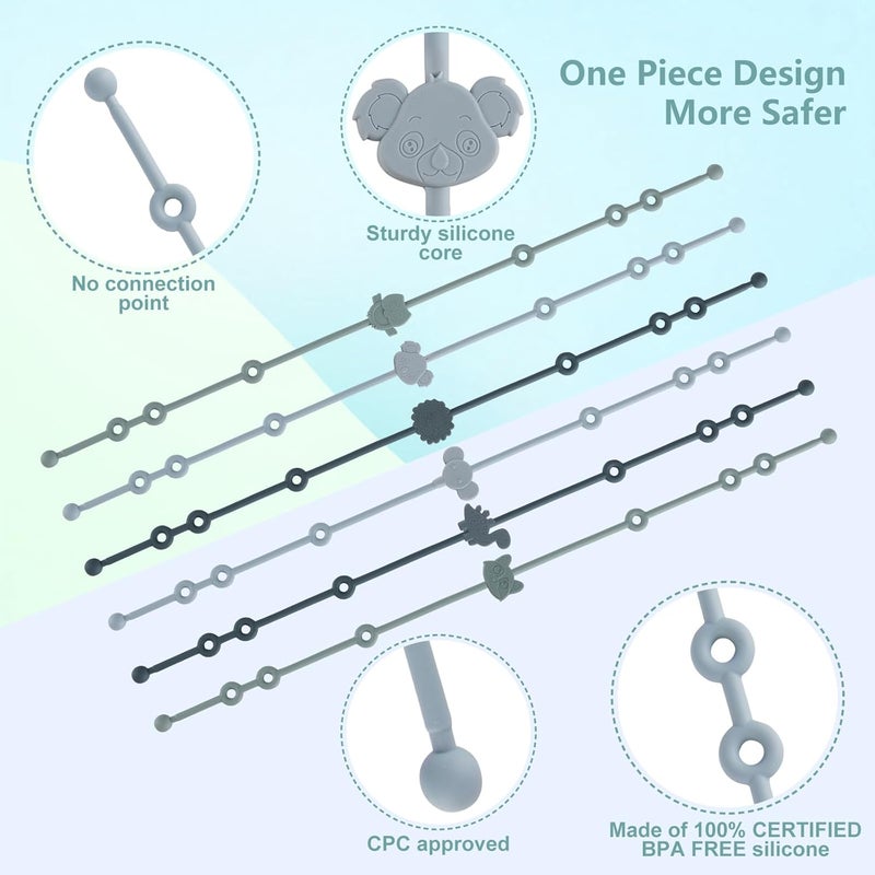Slotic 6-Pack Baby Toy Straps, Silicone High Chair & Stroller Straps, Toddler Bottle & Car Seat Accessories, Baby Travel Essentials with Pacifier Clips - Image 3